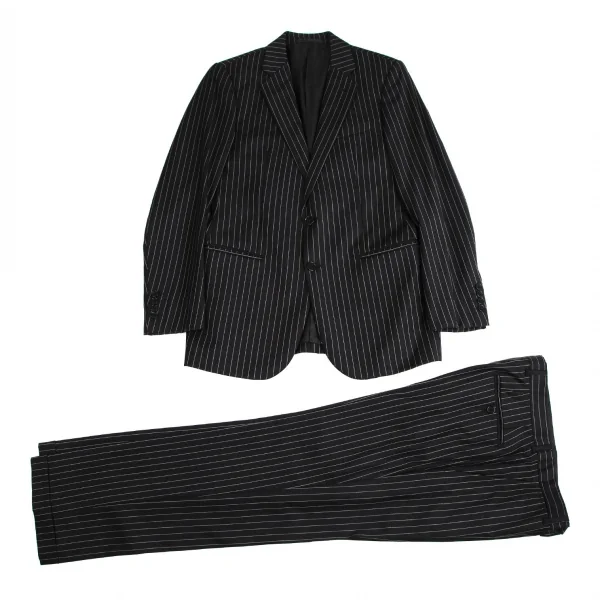 アルマーニコレツィオーニARMANI COLLEZIONI METROPOLITAN チョークストライプウール2Bセットアップスーツ 黒46 K-113980_001