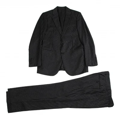 アルマーニコレツィオーニARMANI COLLEZIONI METROPOLITAN チョークストライプウール2Bセットアップスーツ 黒