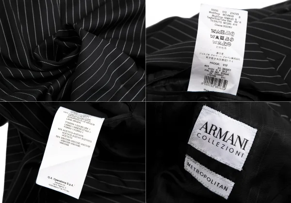 アルマーニコレツィオーニARMANI COLLEZIONI METROPOLITAN チョークストライプウール2Bセットアップスーツ 黒46 K-113980_009