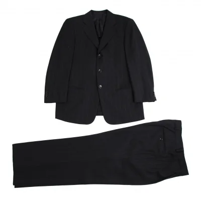 アルマーニコレツィオーニARMANI COLLEZIONI シャドーストライプウールシルクセットアップスーツ 黒