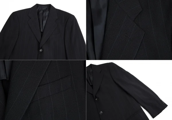 アルマーニコレツィオーニARMANI COLLEZIONI シャドーストライプウールシルクセットアップスーツ 黒50 K-113983_003