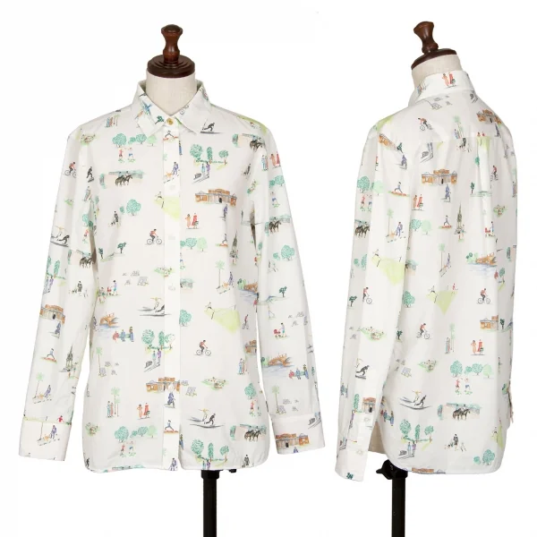 ポールスミスPaul Smith コットンアクティビティ総柄プリントシャツ 白他42 K-113989_001