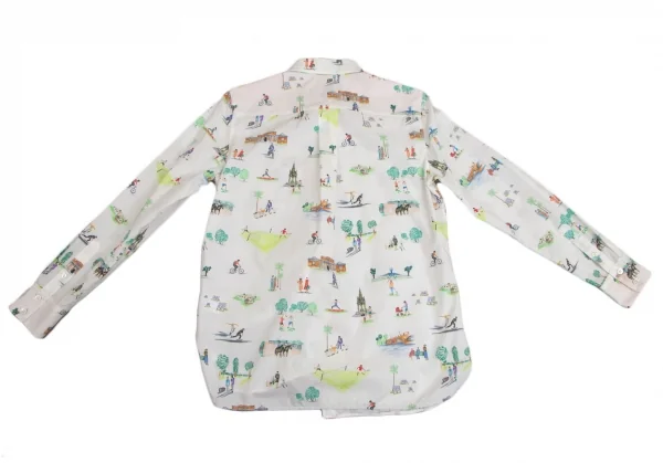 ポールスミスPaul Smith コットンアクティビティ総柄プリントシャツ 白他42 K-113989_011