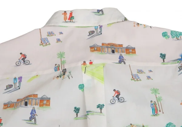 ポールスミスPaul Smith コットンアクティビティ総柄プリントシャツ 白他42 K-113989_012