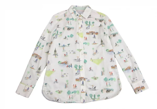 ポールスミスPaul Smith コットンアクティビティ総柄プリントシャツ 白他42 K-113989_002
