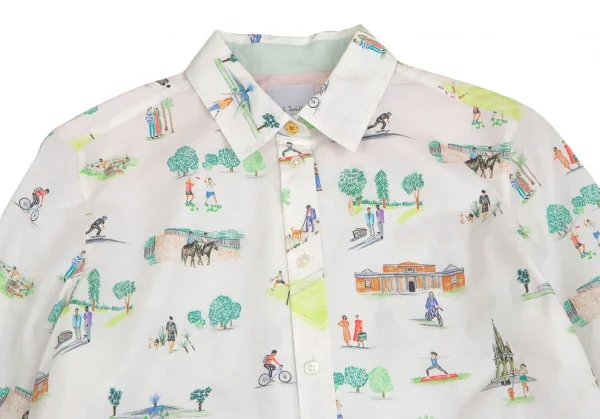 ポールスミスPaul Smith コットンアクティビティ総柄プリントシャツ 白他42 K-113989_003