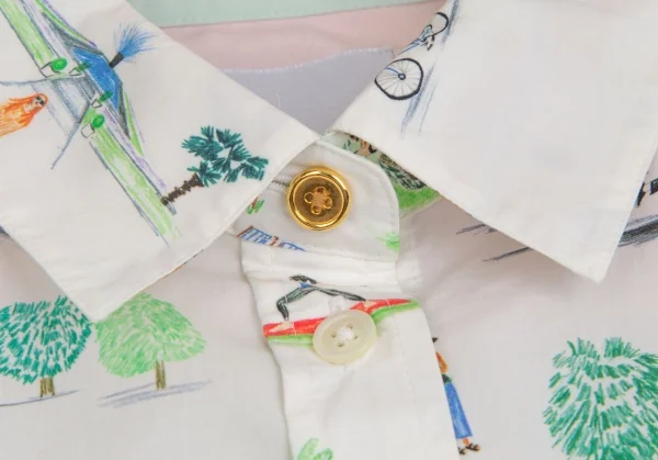 ポールスミスPaul Smith コットンアクティビティ総柄プリントシャツ 白他42 K-113989_005