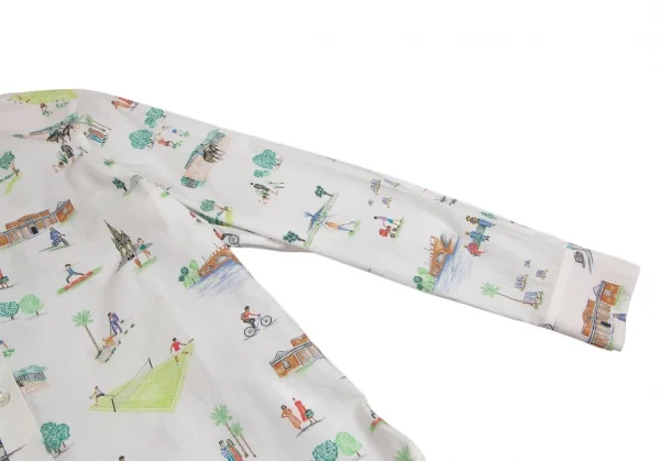 ポールスミスPaul Smith コットンアクティビティ総柄プリントシャツ 白他42 K-113989_006