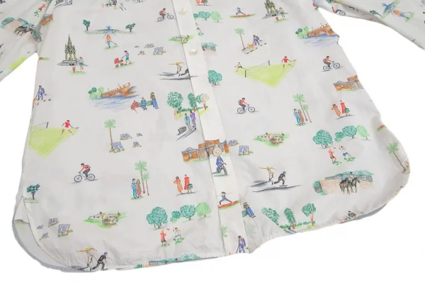 ポールスミスPaul Smith コットンアクティビティ総柄プリントシャツ 白他42 K-113989_009