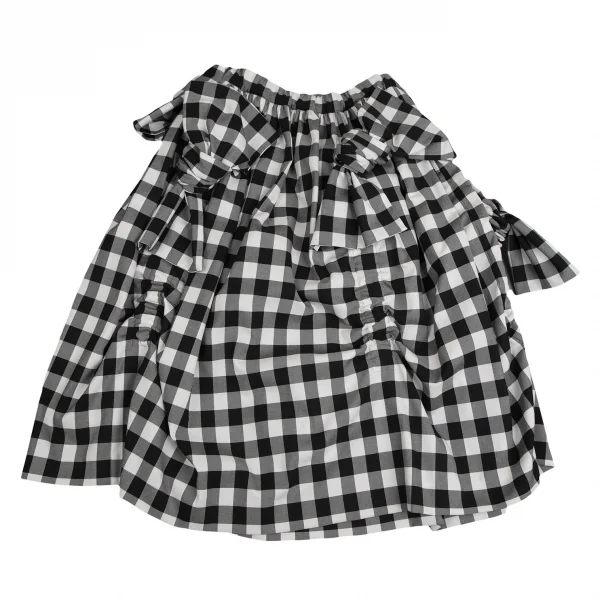 コムデギャルソンCOMME des GARCONS ビッグリボン装飾ブロックチェックスカート 白黒S K-113998_002