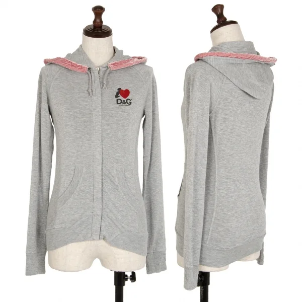 D&G Hood Velor Trimming Zip Up Hoodie Grey S K-113999_001