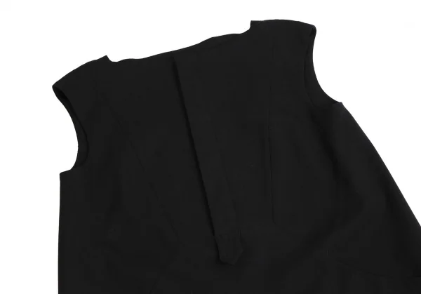 ワイズY's ストレッチウールサージ切替デザインノースリーブワンピース 黒2 K-114013_003