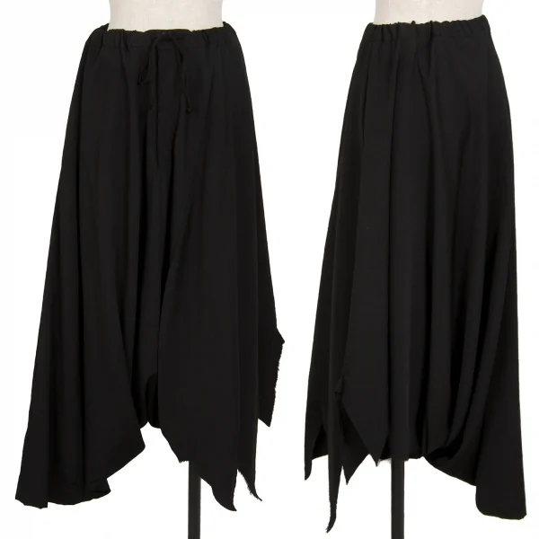 ビーヨウジヤマモトB Yohji Yamamoto ウールギャバカットオフデザインサルエルサンカクパンツ 黒1 K-114014_001