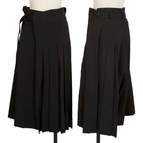 ヨウジヤマモト ノアールYohji Yamamoto NOIR ウールギャバプリーツハーフラップサルエルパンツ 黒1 K-114015_001