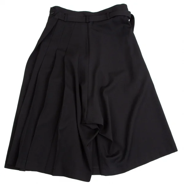 ヨウジヤマモト ノアールYohji Yamamoto NOIR ウールギャバプリーツハーフラップサルエルパンツ 黒1 K-114015_010