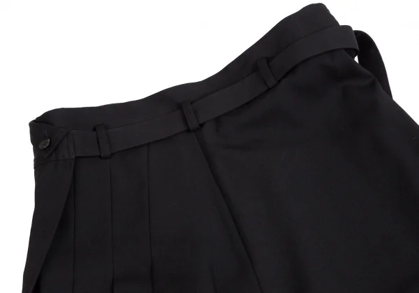 ヨウジヤマモト ノアールYohji Yamamoto NOIR ウールギャバプリーツハーフラップサルエルパンツ 黒1 K-114015_011