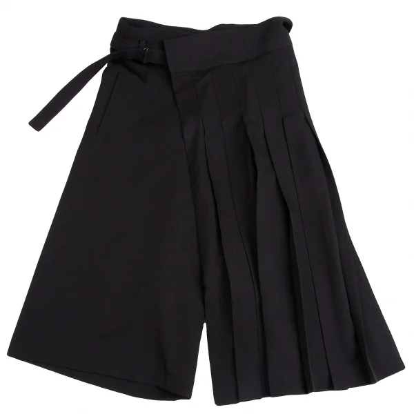 ヨウジヤマモト ノアールYohji Yamamoto NOIR ウールギャバプリーツハーフラップサルエルパンツ 黒1 K-114015_002