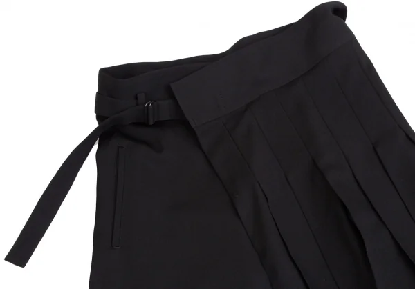 ヨウジヤマモト ノアールYohji Yamamoto NOIR ウールギャバプリーツハーフラップサルエルパンツ 黒1 K-114015_003