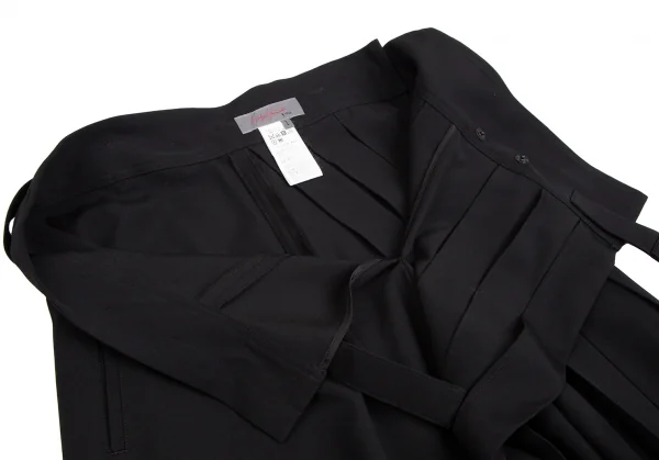 ヨウジヤマモト ノアールYohji Yamamoto NOIR ウールギャバプリーツハーフラップサルエルパンツ 黒1 K-114015_008