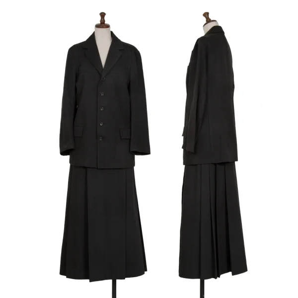 ヨウジヤマモト ファムYohji Yamamoto FEMME コットンカツラギワイドプリーツラップスカート 黒2 K-114017_014