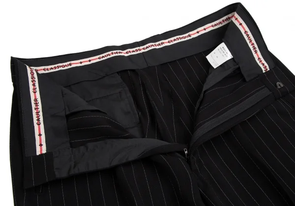 ジャンポールゴルチエ クラシックJean Paul GAULTIER CLASSIQUE チョークストライプタックパンツ 黒50 K-114042_005