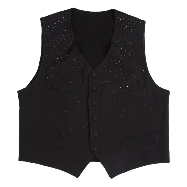 ジャンポールゴルチエ オムJean Paul GAULTIER HOMME ビジュー装飾ニット切替ジレベスト 黒50 K-114052_001