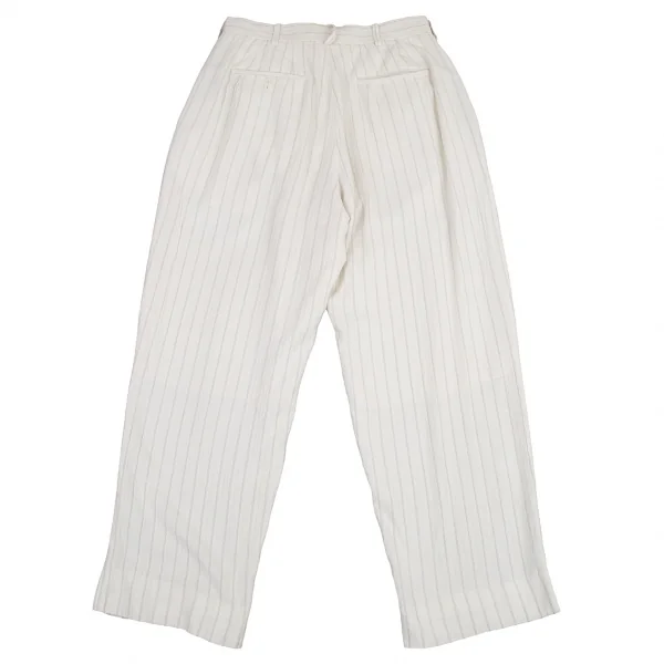 ヨウジヤマモト プールオムYohji Yamamoto POUR HOMMEレーヨンストライプテーパードパンツ 白M K-114068_013