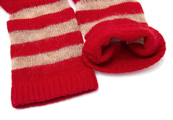 ヴィヴィアンウエストウッドVivienne Westwood ボーダーローゲージニットハンドウォーマー 赤ベージュ K-114088_002