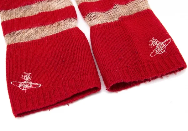 ヴィヴィアンウエストウッドVivienne Westwood ボーダーローゲージニットハンドウォーマー 赤ベージュ K-114088_003