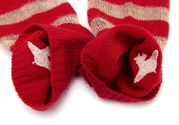 ヴィヴィアンウエストウッドVivienne Westwood ボーダーローゲージニットハンドウォーマー 赤ベージュ K-114088_004