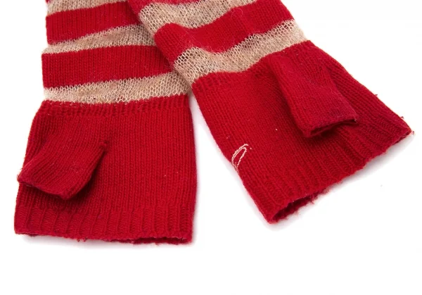 ヴィヴィアンウエストウッドVivienne Westwood ボーダーローゲージニットハンドウォーマー 赤ベージュ K-114088_005