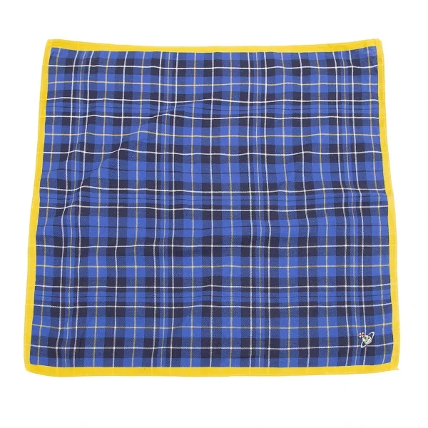ヴィヴィアンウエストウッドVivienne Westwood オーブ刺繍タータンチェックハンカチ 青黄白 K-114090_001