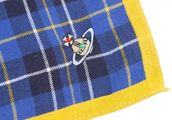 ヴィヴィアンウエストウッドVivienne Westwood オーブ刺繍タータンチェックハンカチ 青黄白 K-114090_004