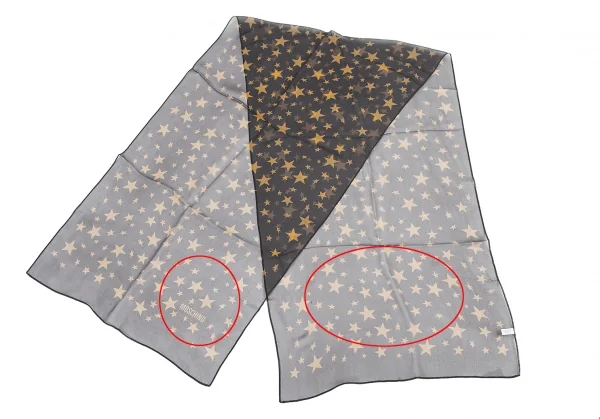 モスキーノMOSCHINO スタープリントシルクシフォンストール 黒 K-114092_002