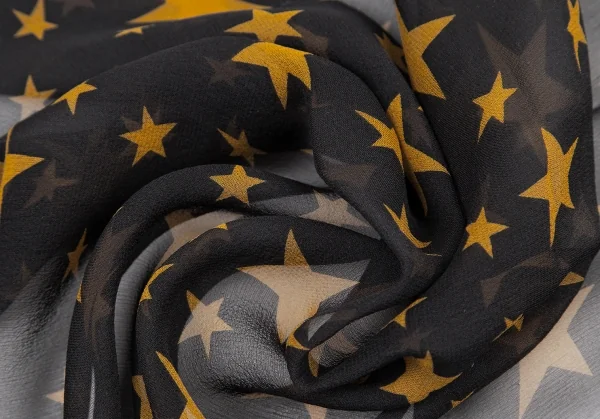 モスキーノMOSCHINO スタープリントシルクシフォンストール 黒 K-114092_006