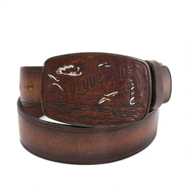 ディースクエアードDSQUARED2 マリンバックルレザーベルト 茶 K-114107_001