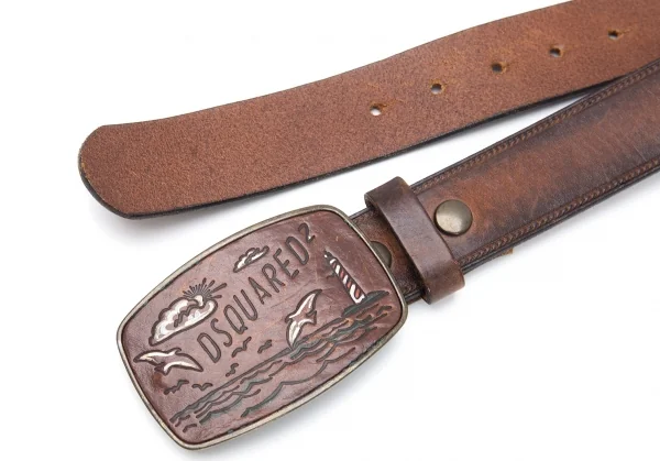 ディースクエアードDSQUARED2 マリンバックルレザーベルト 茶 K-114107_003