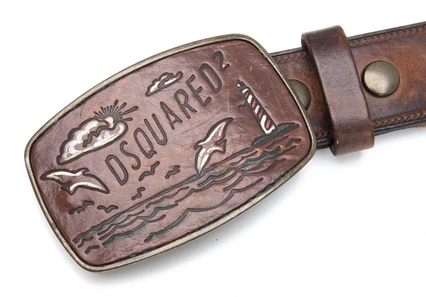 ディースクエアードDSQUARED2 マリンバックルレザーベルト 茶 K-114107_004