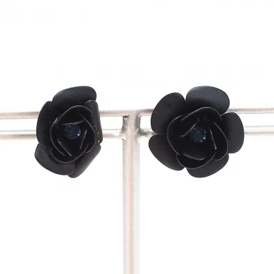 ジャンポールゴルチエJean Paul GAULTIER ビジュー装飾フラワーピアス 黒