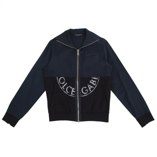 ドルチェ&ガッバーナDOLCE&GABBANA 裾スウェット切替セーラーカラージップアップジャケット 黒紺48 K-114126_001