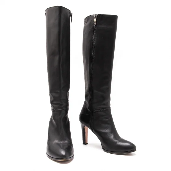 ランバンオンブルーLANVIN en Bleu レザーヒールロングブーツ 黒23 K-114139_001