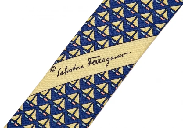 サルヴァトーレフェラガモ Salvatore Ferragamo 総柄シルクネクタイ 青黄 K-114143_005