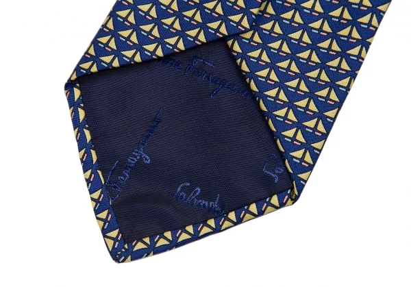 サルヴァトーレフェラガモ Salvatore Ferragamo 総柄シルクネクタイ 青黄 K-114143_007