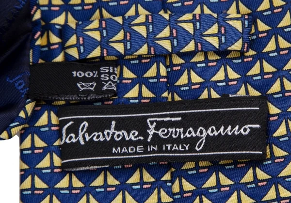 サルヴァトーレフェラガモ Salvatore Ferragamo 総柄シルクネクタイ 青黄 K-114143_008