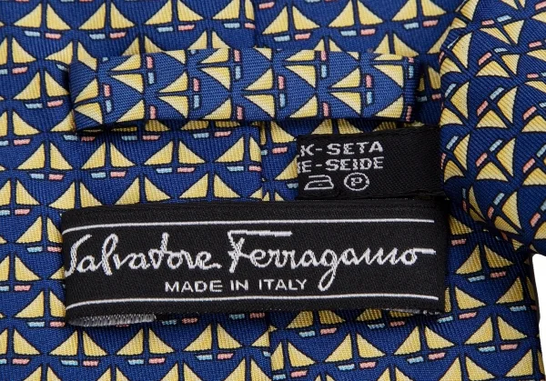 サルヴァトーレフェラガモ Salvatore Ferragamo 総柄シルクネクタイ 青黄 K-114143_009