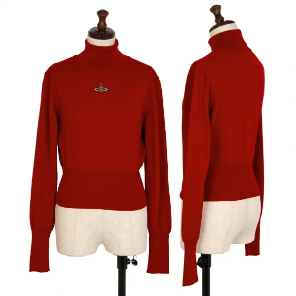 ヴィヴィアンウエストウッド レッドレーベルVivienne Westwood Red Label ウールオーブワンポイント刺繍タートルネックニットセーター 赤S K-114151_001