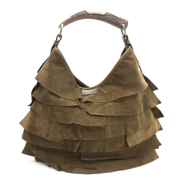 イヴサンローランYves Saint Laurent モンバササントロペ スウェードティアードデザインハンドバッグ 茶 K-114178_001