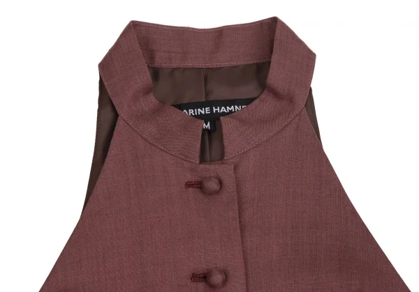 キャサリンハムネットロンドンKATHARINE HAMNETT LONDON マオカラーくるみボタンベスト 赤茶M位 K-114192_003