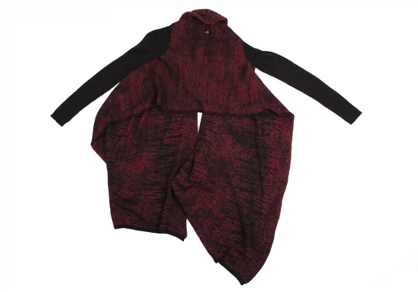 ディーゼルDIESEL ウール混マダラ模様ドレープニットカーディガン 赤黒XS K-114197_012