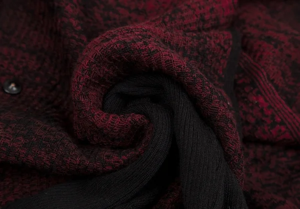 ディーゼルDIESEL ウール混マダラ模様ドレープニットカーディガン 赤黒XS K-114197_014